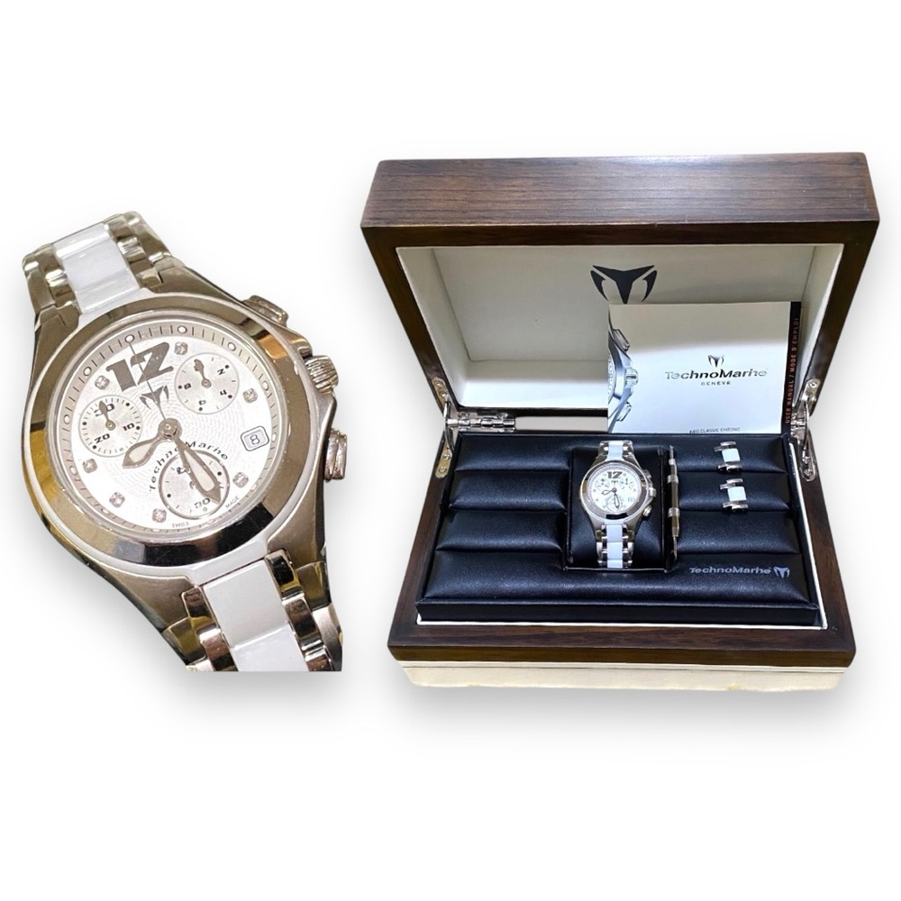 TechnoMarine Neo Classic Chrono Watch Diamond Markers Stainless Ceramic